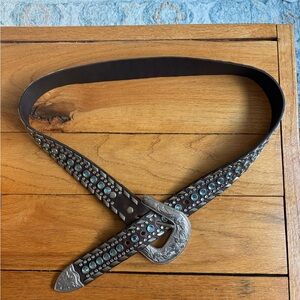 American Vintage Brown Belt with Silver and Turquoise Accents